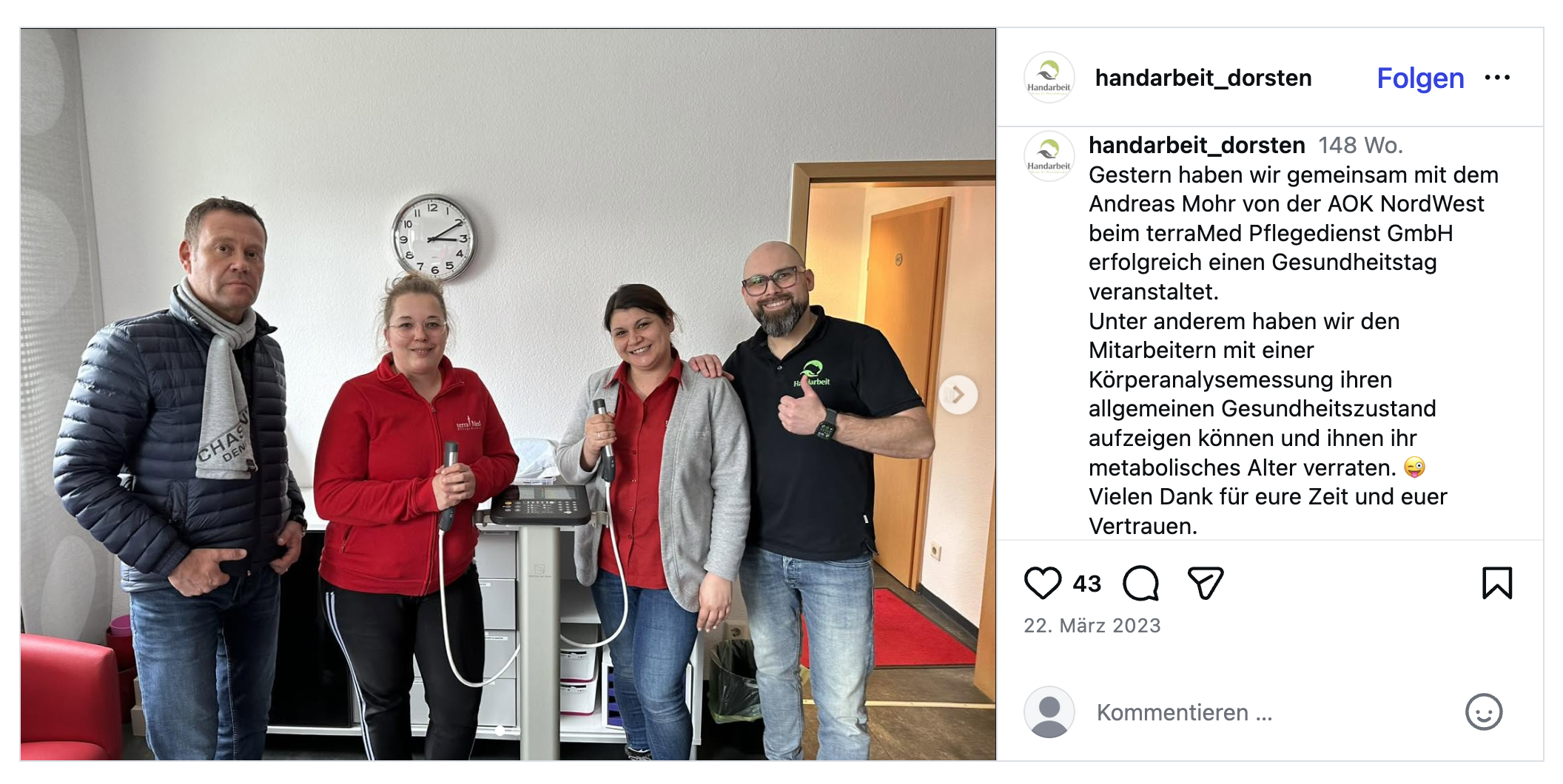 terraMed Instagram Post - Gesundheitstag mit AOK NordWest
